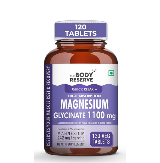 Bottle of The Body Reserve Magnesium Glycinate 1100 mg supplement on a white background