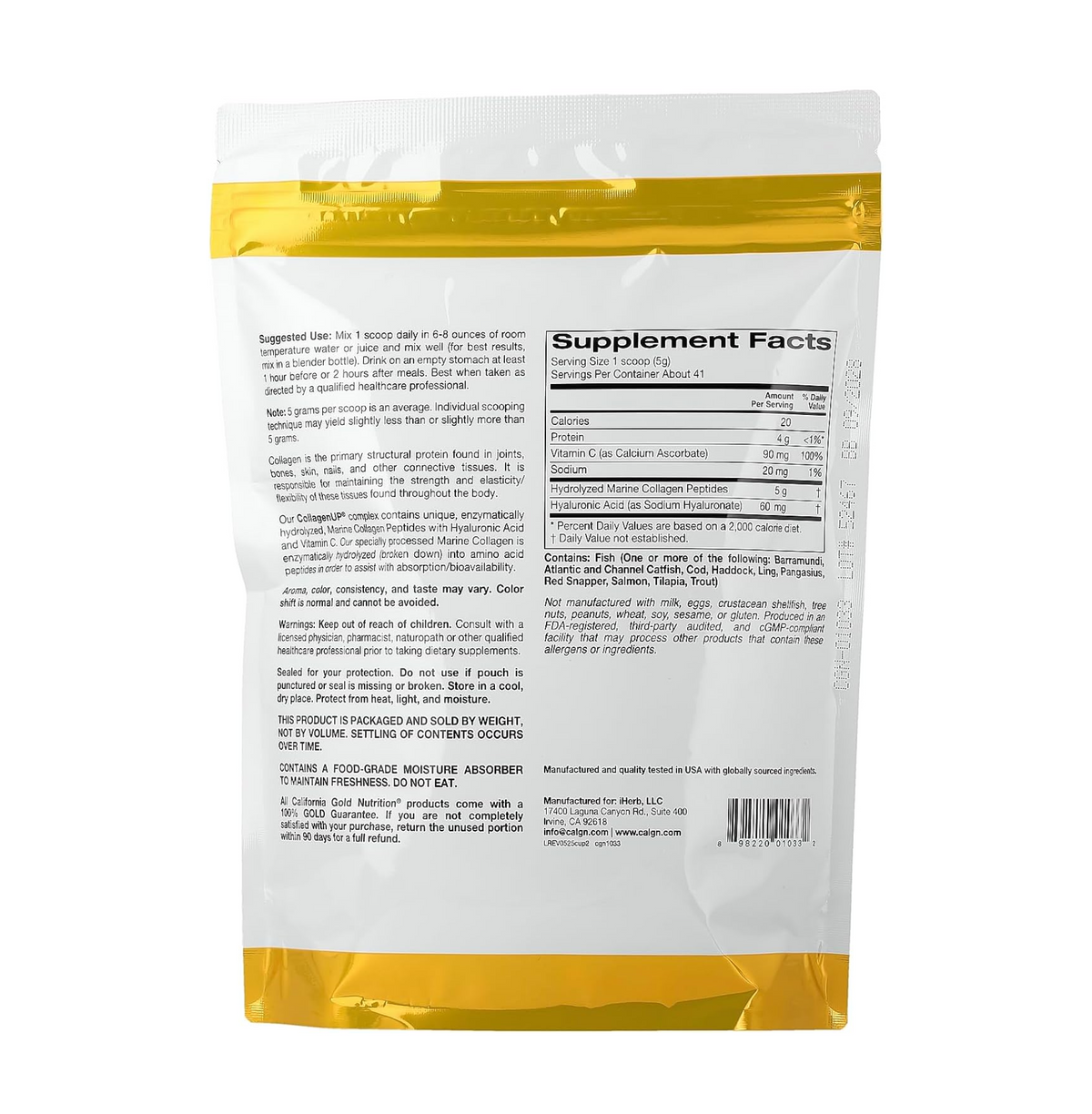 Supplement package with yellow and white design on a white background
