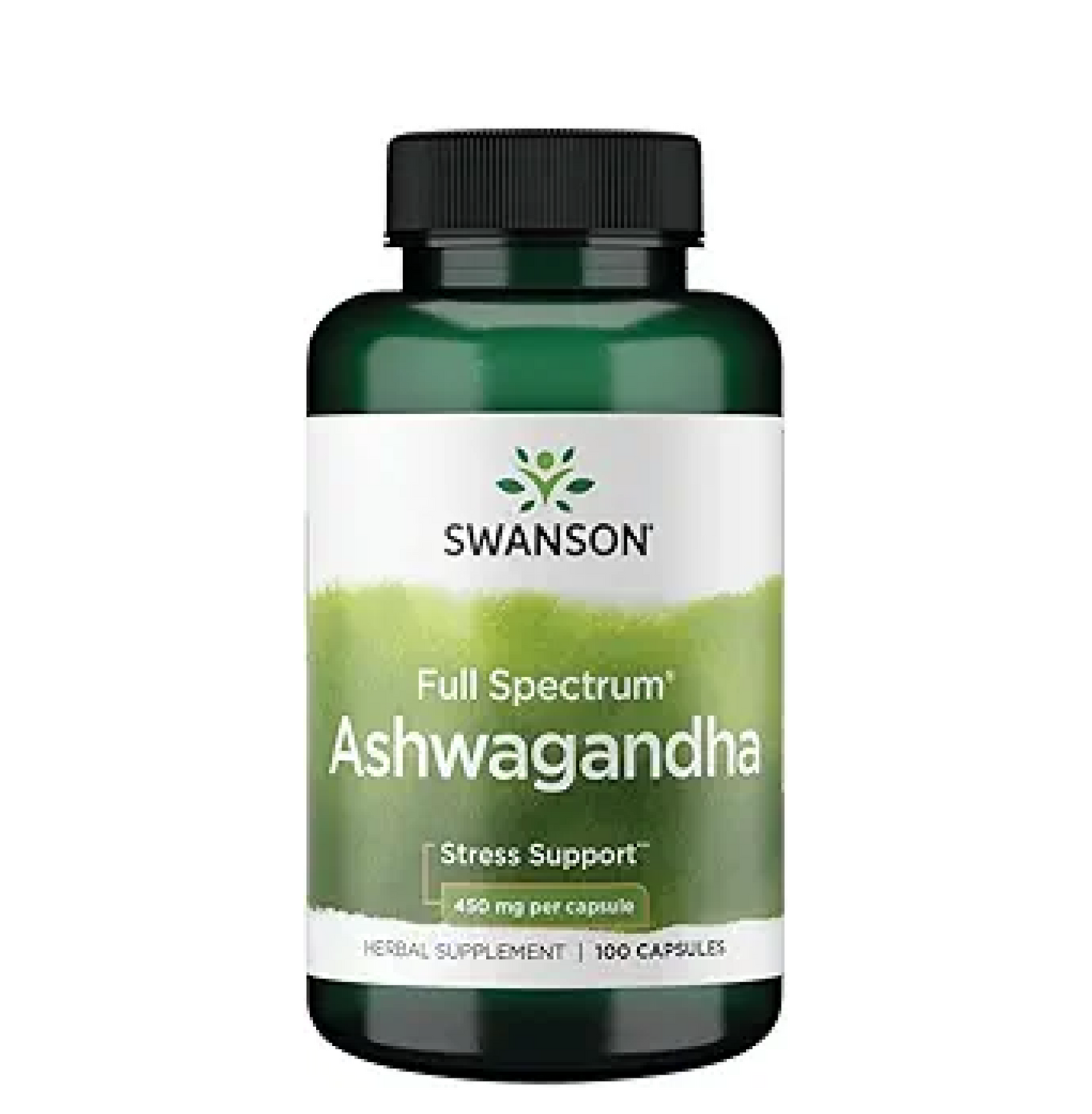 Swanson Full Spectrum Ashwagandha supplement bottle on a white background