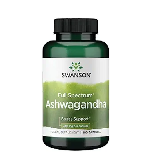 Swanson Full Spectrum Ashwagandha supplement bottle on a white background