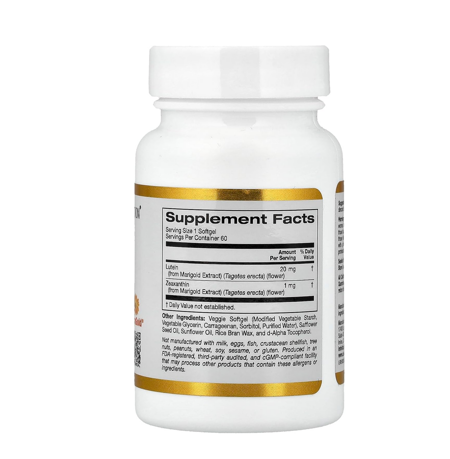 Supplement bottle with gold label on a white background