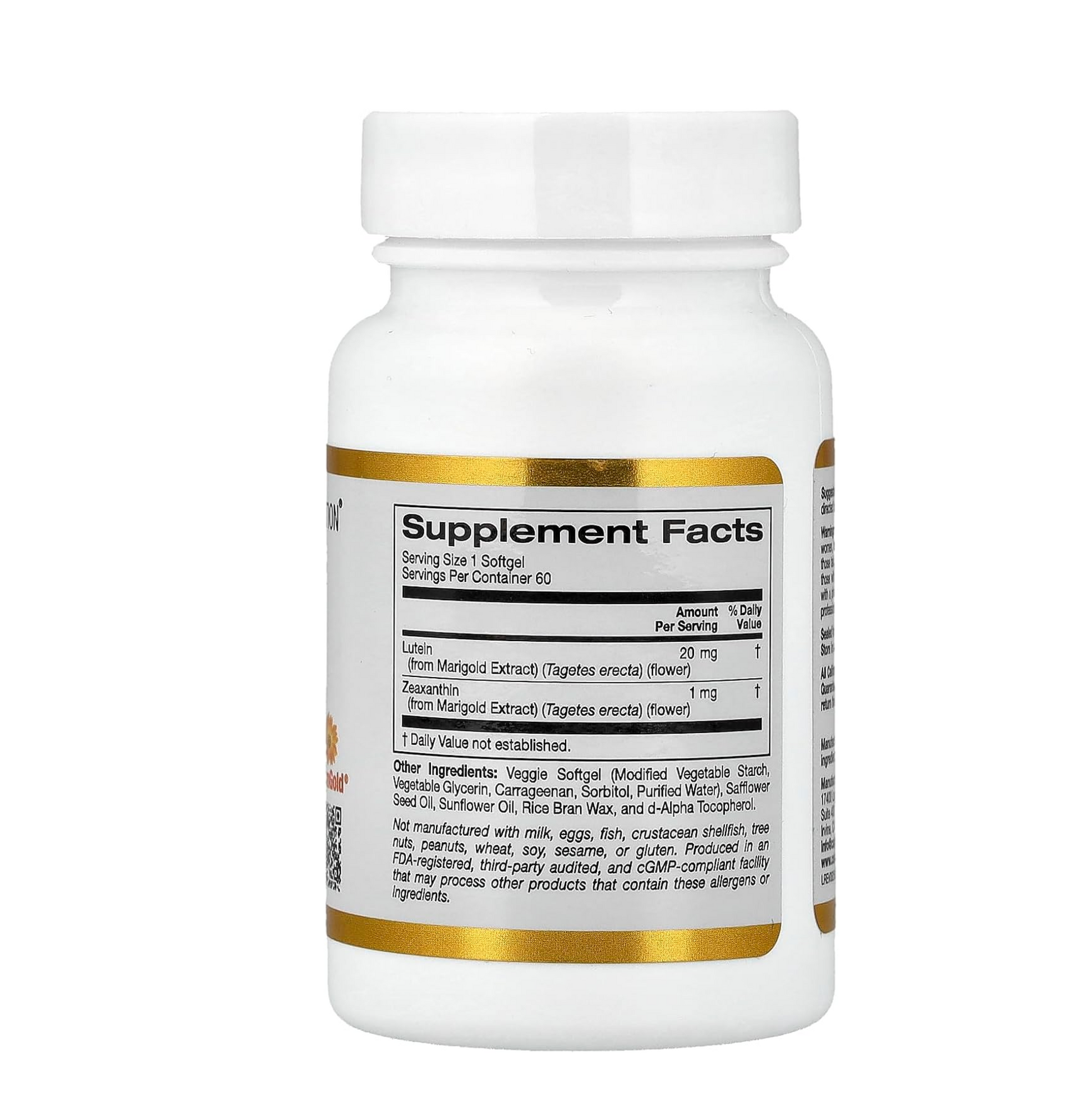 Supplement bottle with gold label on a white background