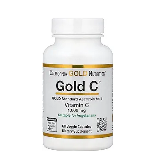 California Gold Nutrition Vitamin C supplement bottle on a white background