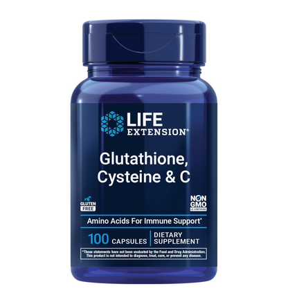 Life Extension Glutathione, Cysteine & C dietary supplement bottle on a white background