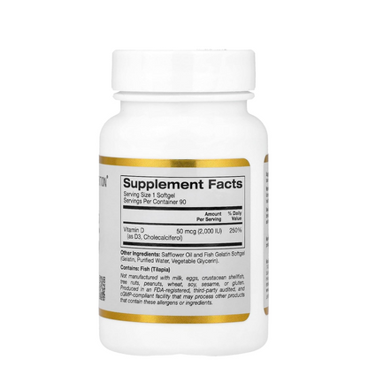Supplement bottle with gold label on a white background
