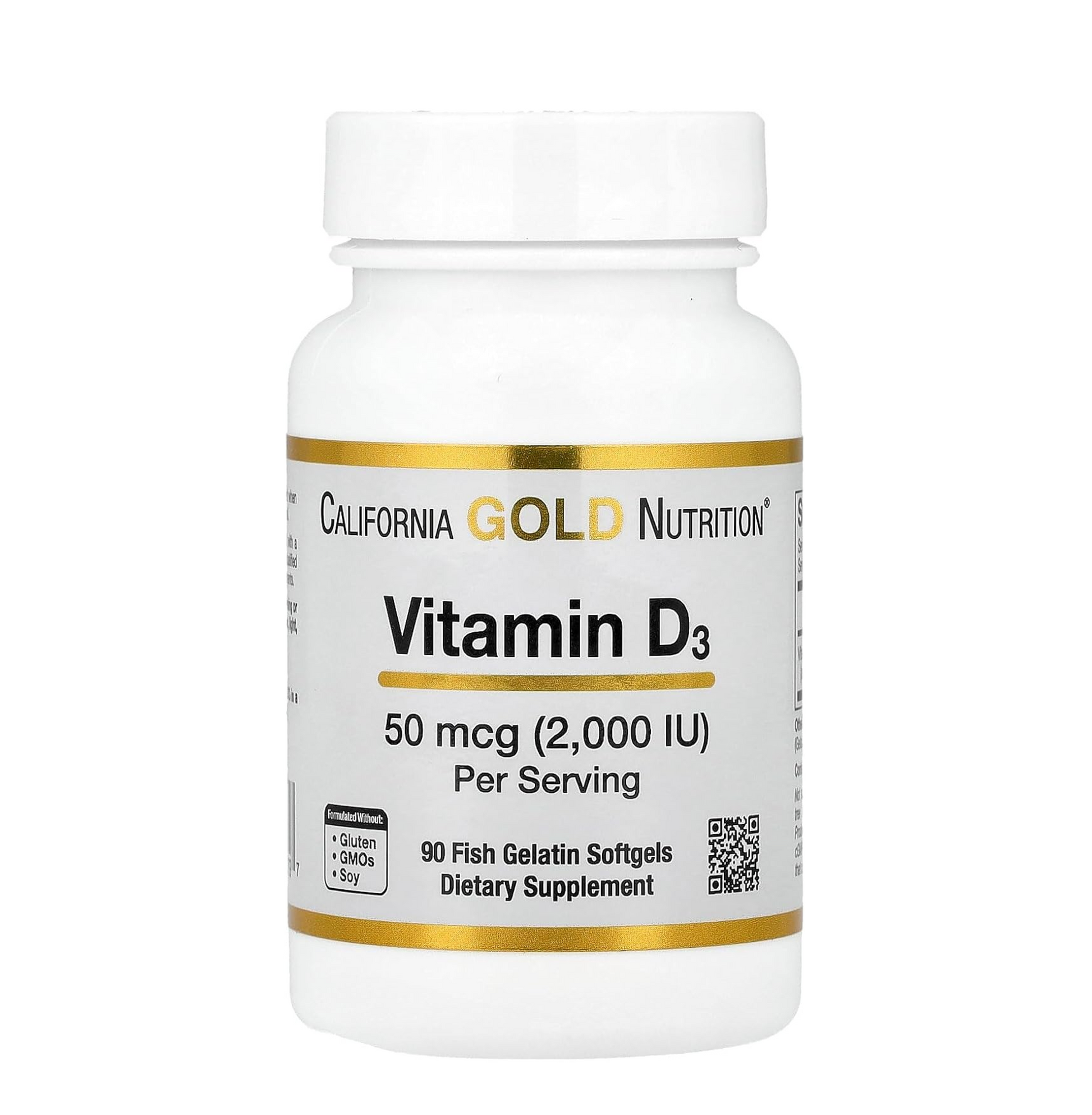California Gold Nutrition Vitamin D3 supplement bottle on a white background
