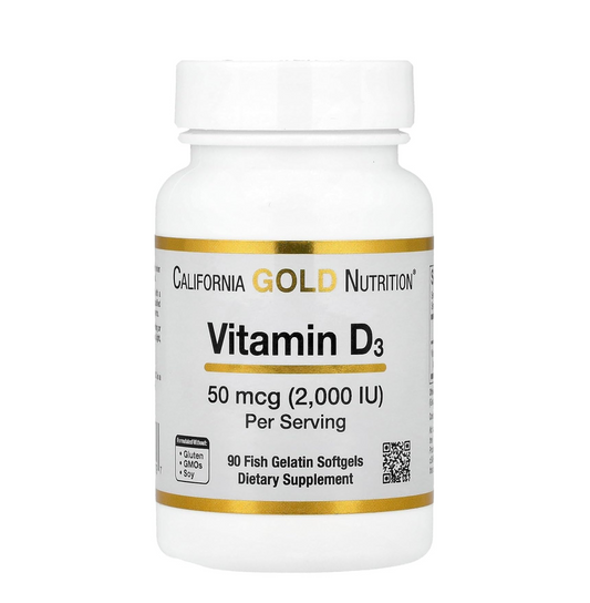 California Gold Nutrition Vitamin D3 supplement bottle on a white background