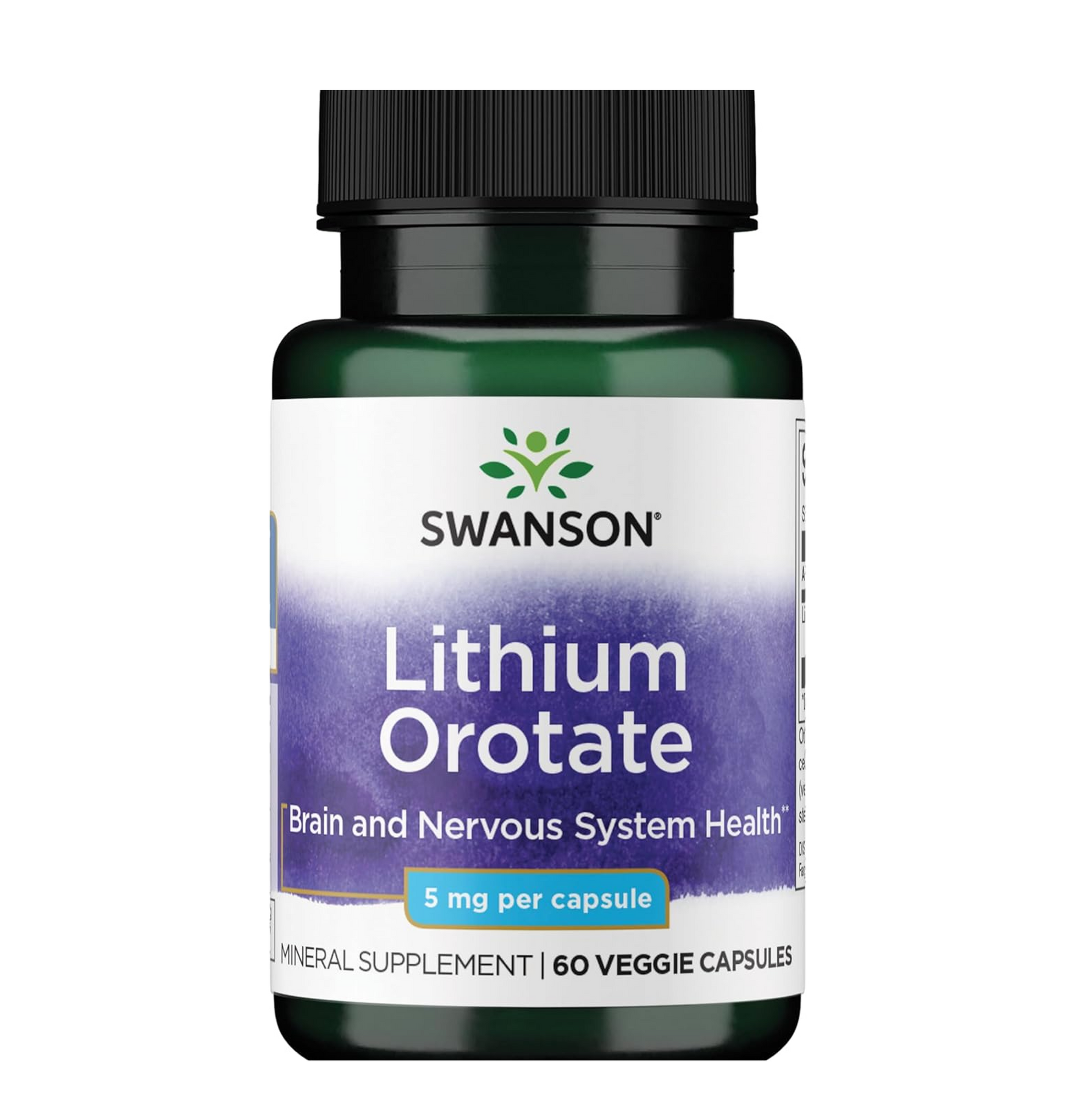 Swanson Lithium Orotate supplement bottle on a white background