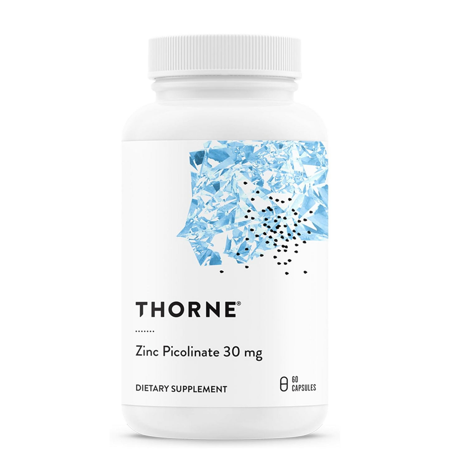 Thorne Zinc Picolinate 30 mg dietary supplement bottle on a white background