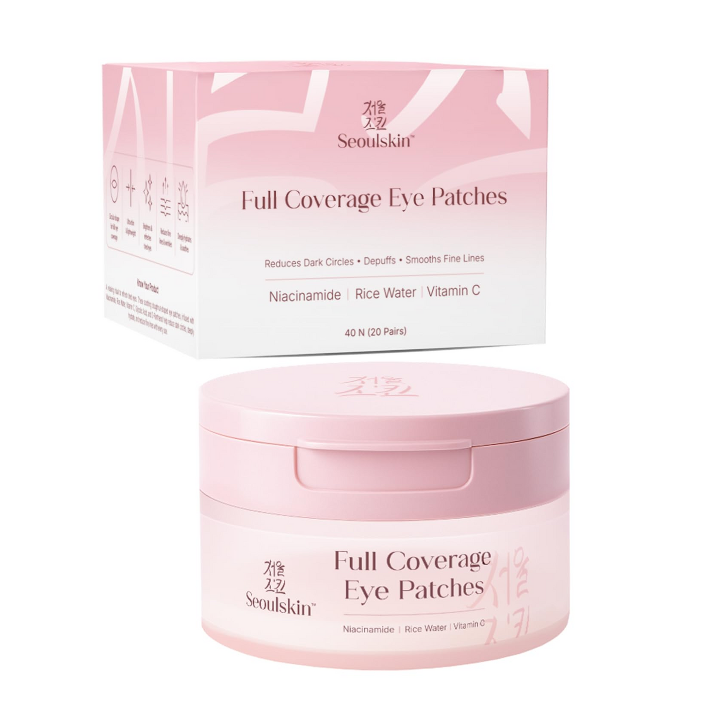 Seoulskin 360° Hydro Eye Patches | Brightens Dark Circles, Smooths Fine Lines & Reduces Puffiness | With Niacinamide, Rice Water & Vitamin C | 40 Patches