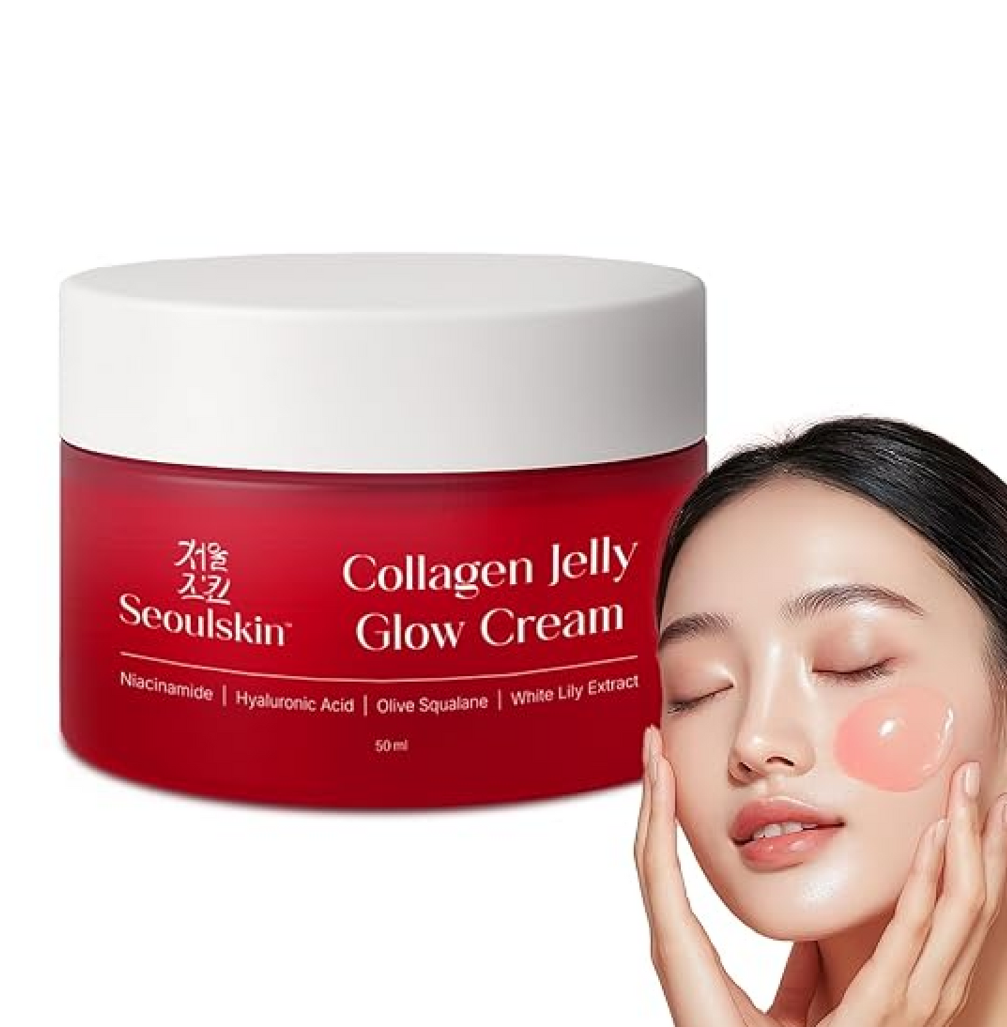 SeoulSkin Collagen Face Cream for Glowing Skin | Niacinamide, Hyaluronic Acid & White Lily Extract | Red Jelly Moisturizer for Hydration, Firming & Anti-Aging | Korean Glass Skin Glow | 50ml