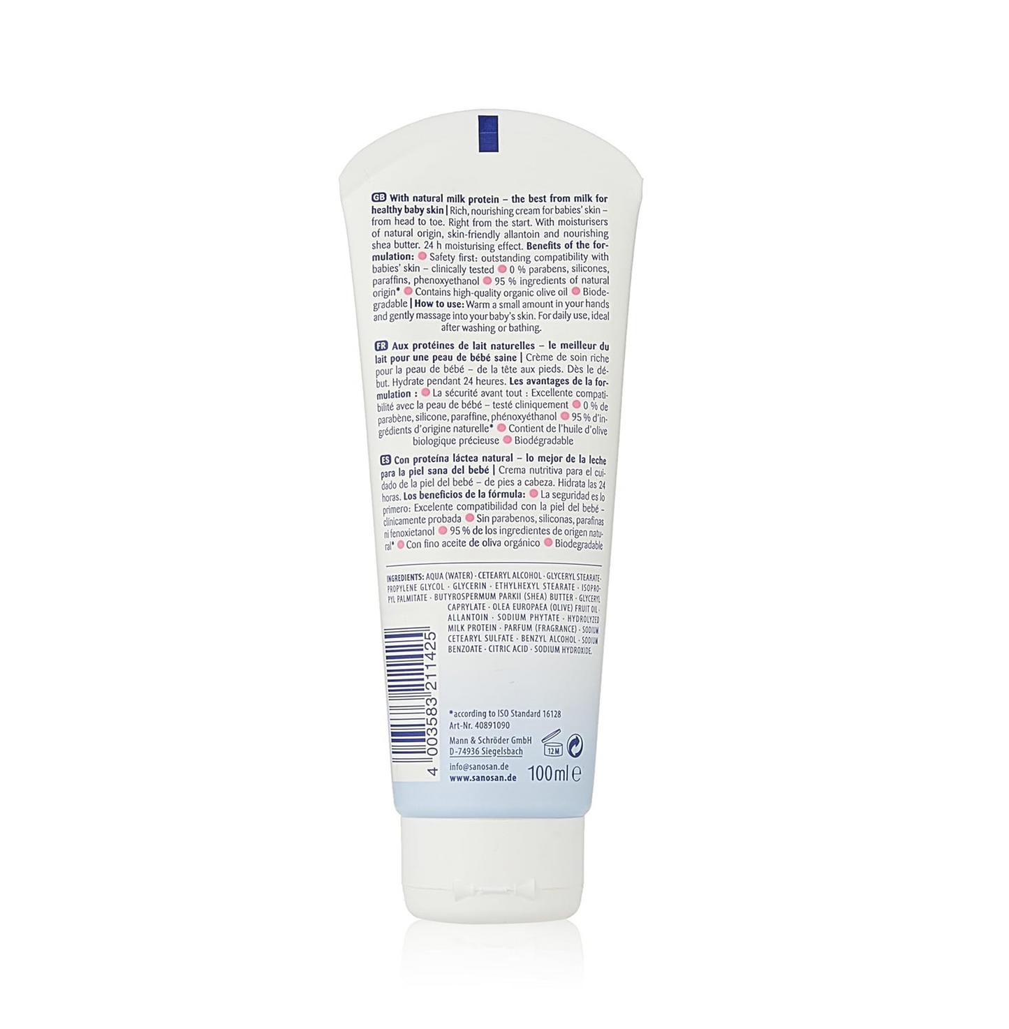 Sanosan Baby Care Cream with Milk Protein – Daily Moisturizing Cream for Face & Body, Gentle Formula for Newborns & Delicate Skin – 100g