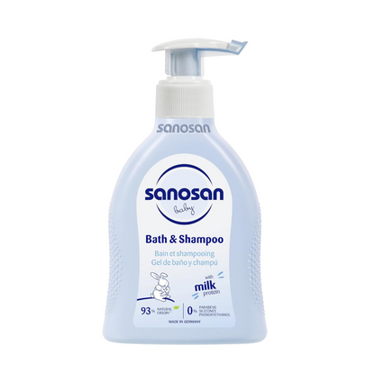Sanosan bath & shampoo Hydrolysed Milk Protein Formula Daily Head To Toe Milky Wash No Tear Formula For Newborn Baby 2 In 1 Shampoo & Body Wash- 200 ml