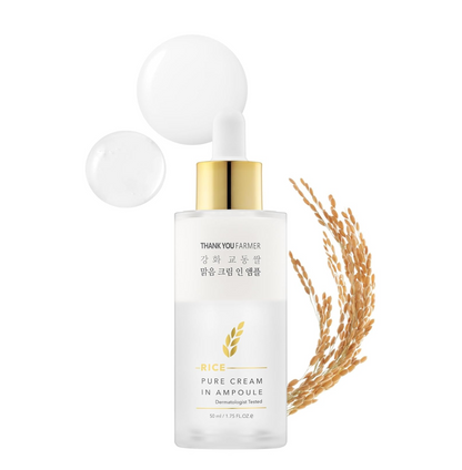 THANKYOU FARMER Rice Pure Cream In Ampoule (50ml) Brightening Rice Face Serum, Deep Hydration & Glow Enhancing Cream Serum for All Skin Types, Moisture Locking & Brightening Serum