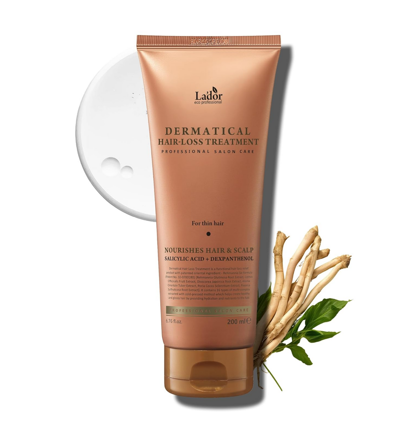 LADOR Dermatical Hair-Loss Treatment Conditioner (For Thin Hair) (200ml) Nourishing Strengthening Hair Mask Treatment, Hydrating Deep Conditioner for Dry Damaged Thinning Hairs, Korean Haircare