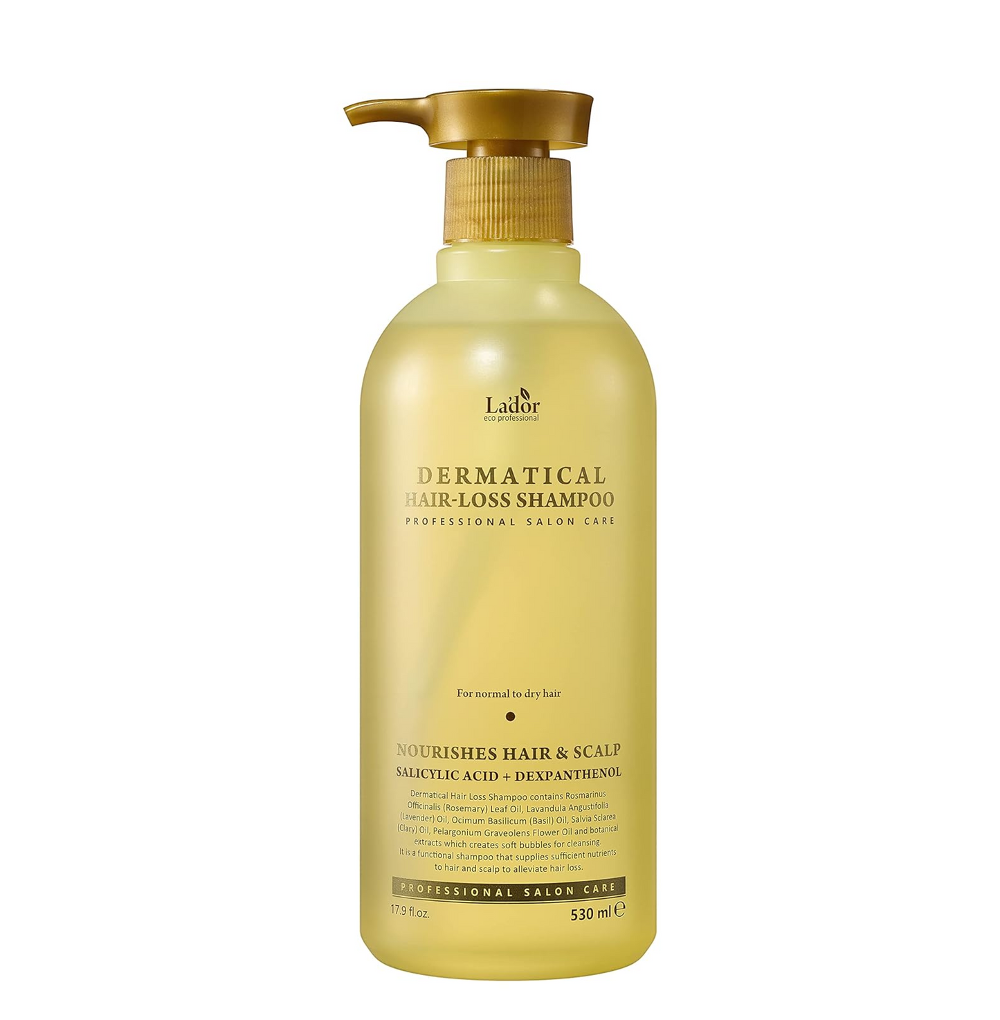 LADOR Dermatical Hair- Loss Shampoo (Normal to Dry Hair) (530ml) Anti Hair Loss & Hair Growth Korean Shampoo, Deep Cleanse, Nourish, Soothes Damaged Scalp