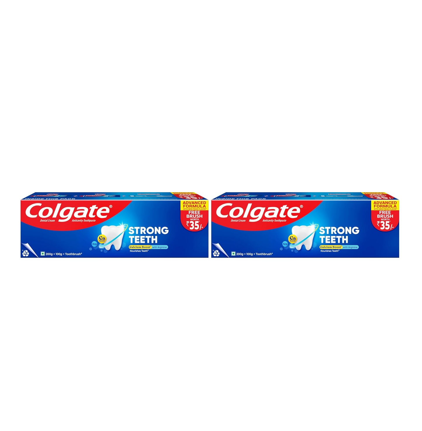 Colgate Strong Teeth Toothpaste, 300g, World's No: 1 Toothpaste Brand, Calcium-boost Tooth Paste for 2X Stronger Teeth, Whitens Teeth, Fresh Breath & Prevents cavities (Combo Pack Offer) (Pack of 2)