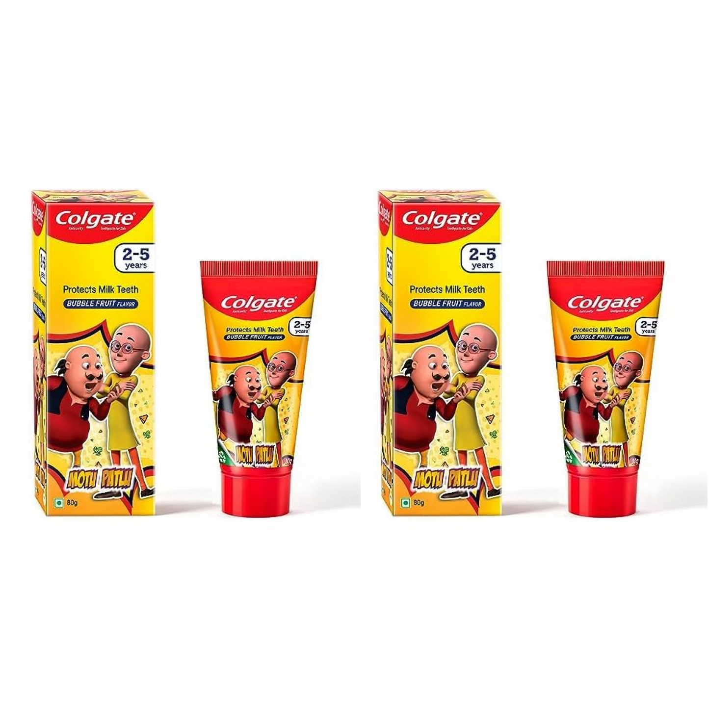 Colgate Kids Toothpaste For 2-5 Years - 80Gm, Tooth Paste With 50% Lesser Abrasive Formula For Protecting Against Cavities (Strawberry Flavour) (Bubblefruit Flavour) | Anti-Cavity (Pack of 2)