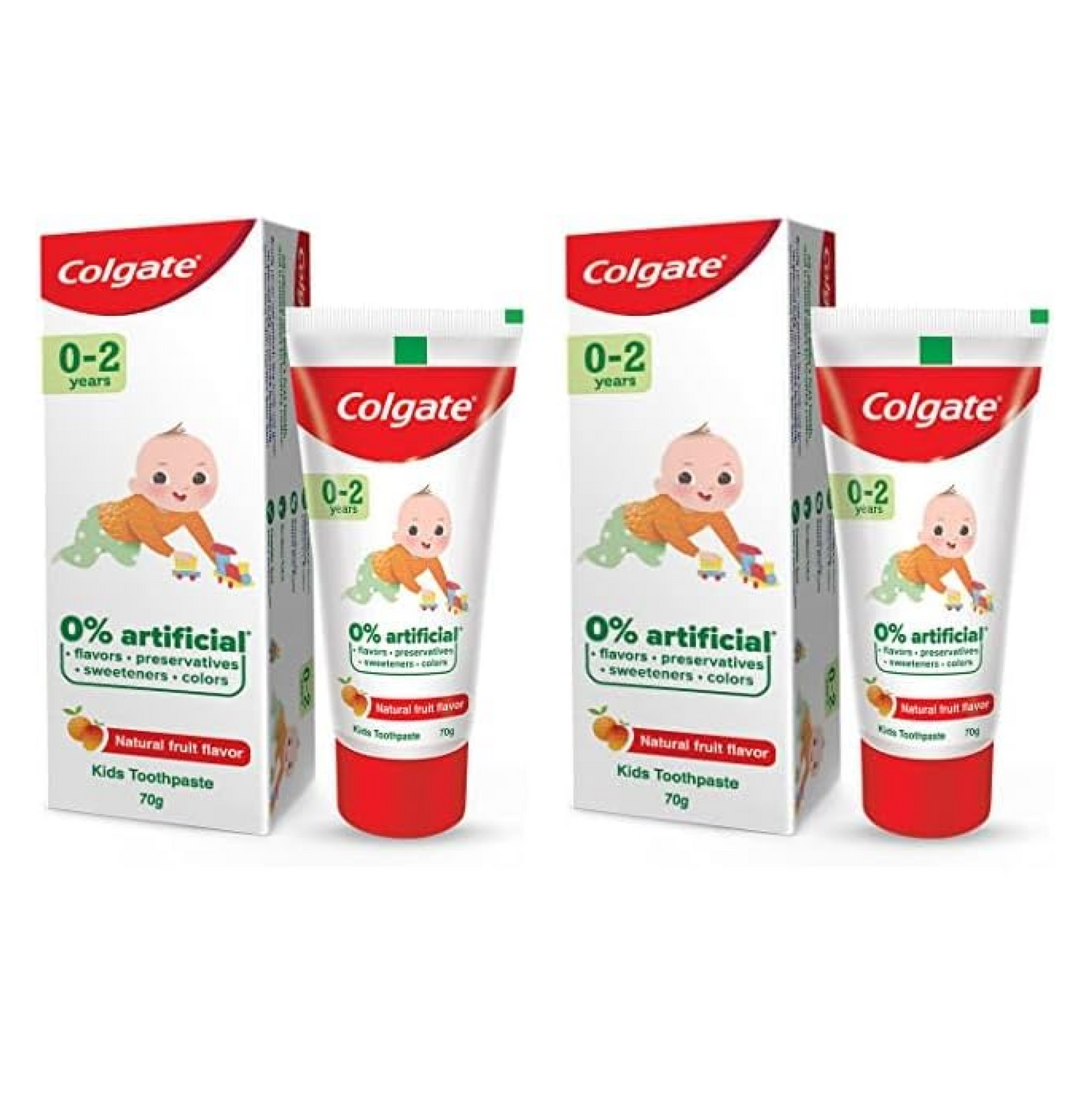 Colgate Toothpaste For Kids Cavity Protection (0-2 Years), Natural Fruit Flavour Tooth Paste, Sls & Fluoride Free - 70G Tube (Pack of 2)