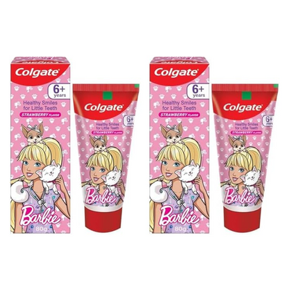Colgate Kids Toothpaste For 6+ Years, Barbie, Strawberry Flavour, Gentle Protection Tooth Paste With 50% Lesser Abrasive Formula For Protecting Against Cavities, Enamel Protection- 80G (Pack of 2)