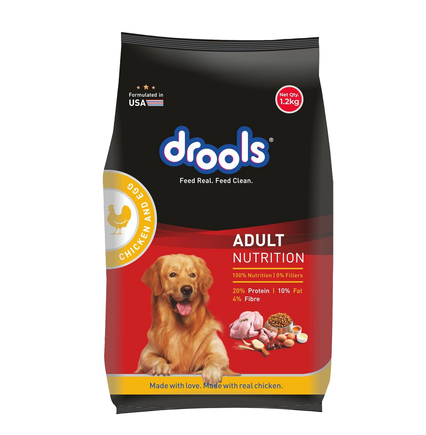 Drools Adult Dry Dog Food 1.2kg | Chicken & Egg Flavour | Omega 3 & 6 for Growth | Better Digestibility | Supports Joint Health