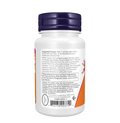 Now Supplements, Vitamin D3 5,000 IU, High Potency, Structural Support*, 30 Softgels