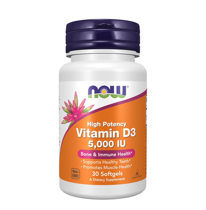 Now Supplements, Vitamin D3 5,000 IU, High Potency, Structural Support*, 30 Softgels