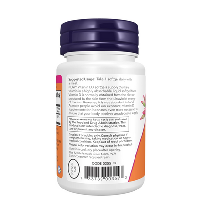 NOW Foods Supplements, Vitamin D-3 2,000 IU, High Potency, Structural Support*, 30 Softgels
