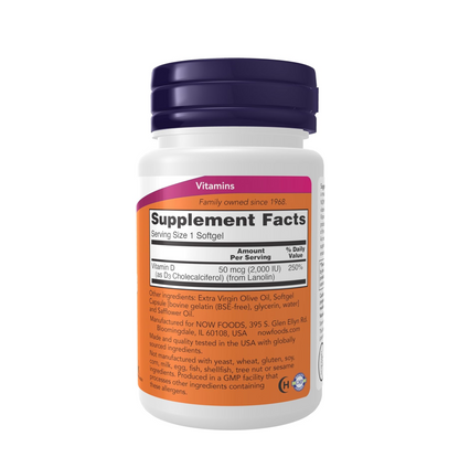 NOW Foods Supplements, Vitamin D-3 2,000 IU, High Potency, Structural Support*, 30 Softgels