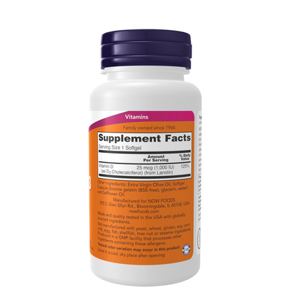 NOW Supplements, Vitamin D-3 1,000 IU, High Potency, Structural support*, 180 Softgels