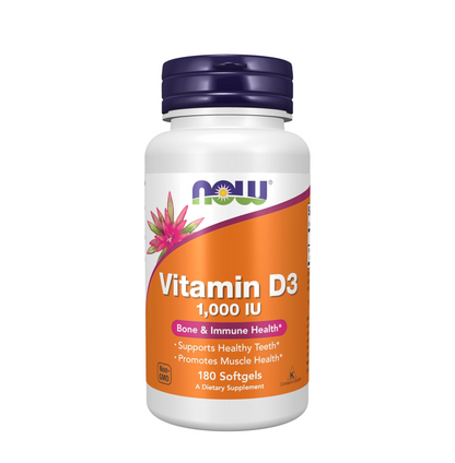 NOW Supplements, Vitamin D-3 1,000 IU, High Potency, Structural support*, 180 Softgels