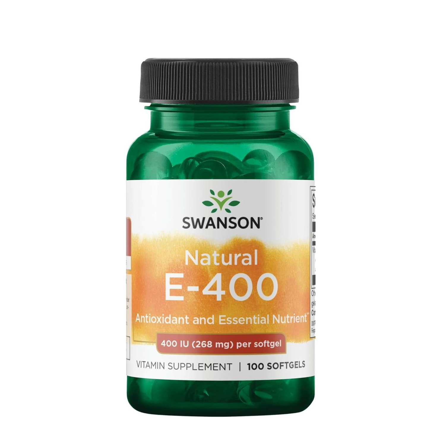 Swanson Natural Vitamin E 400 IU - Dietary Supplement for Daily Antioxidant Support - Can Support Immune System - Essential Nutrient and Vitamin Supplement (268 mg, 100 Softgels)