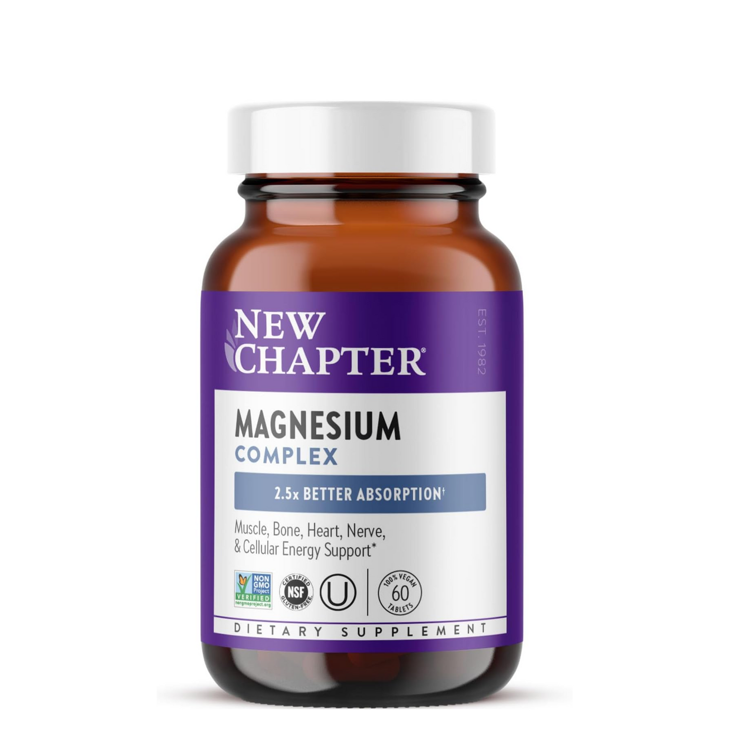 New Chapter Magnesium Complex Supplement, 325mg with Magnesium Glycinate + Sea-Sourced + Fermented Forms for Heart, Bone, Nerve, Muscle & Cellular Energy, 100% Vegan, 60 Tablets