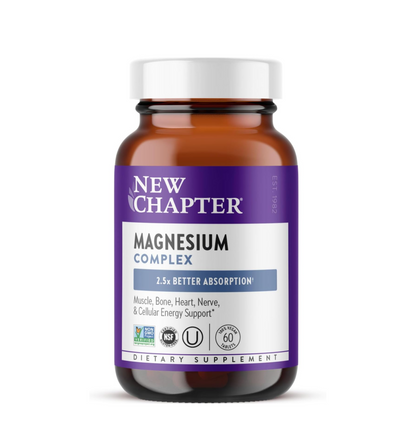 New Chapter Magnesium Complex Supplement, 325mg with Magnesium Glycinate + Sea-Sourced + Fermented Forms for Heart, Bone, Nerve, Muscle & Cellular Energy, 100% Vegan, 60 Tablets