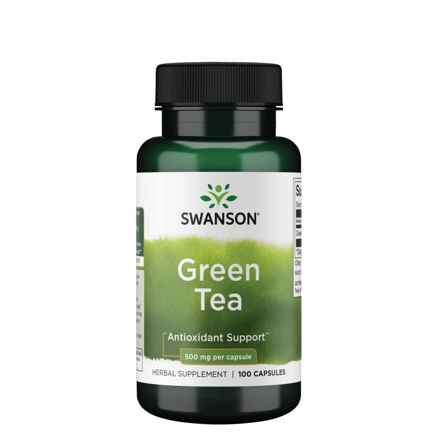 Swanson Green Tea Extract Supplement - Antioxidant Rich - 500 MG Green Tea Leaf Powder - 100 Capsules