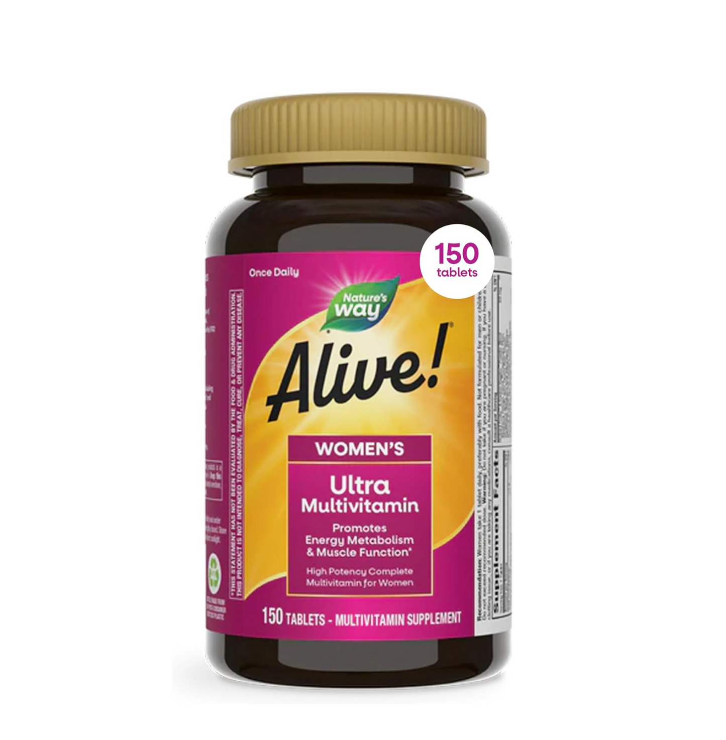 Nature's Way Alive! Ultra Multivitamin for Women, Complete Daily Women's Vitamins, High Potency Formula, Promotes Energy Metabolism and Muscle Function*, Vitamin A, C, D, Methylated B12, 150 Tablets