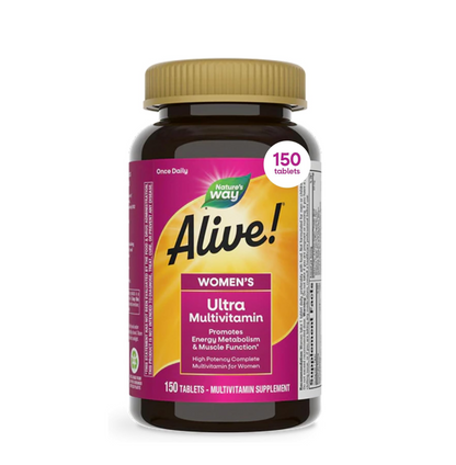 Nature's Way Alive! Ultra Multivitamin for Women, Complete Daily Women's Vitamins, High Potency Formula, Promotes Energy Metabolism and Muscle Function*, Vitamin A, C, D, Methylated B12, 150 Tablets