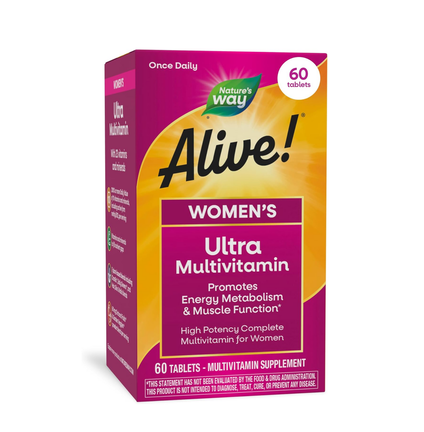 Nature's Way Alive! Ultra Multivitamin for Women, Complete Daily Women's Vitamins, High Potency Formula, Promotes Energy Metabolism and Muscle Function*, Vitamin A, C, D, Methylated B12, 60 Tablets