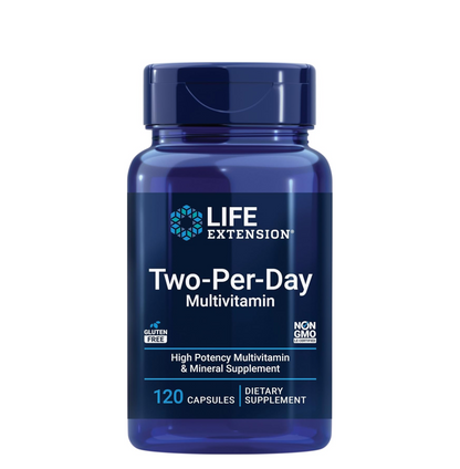 Life Extension Two-Per-Day Multivitamin, Vitamins B, C, D, zinc, Packed with Over 25 Vitamins, Minerals & extracts, Two-Month Supply, Non-GMO, Gluten-Free, 120 Capsules
