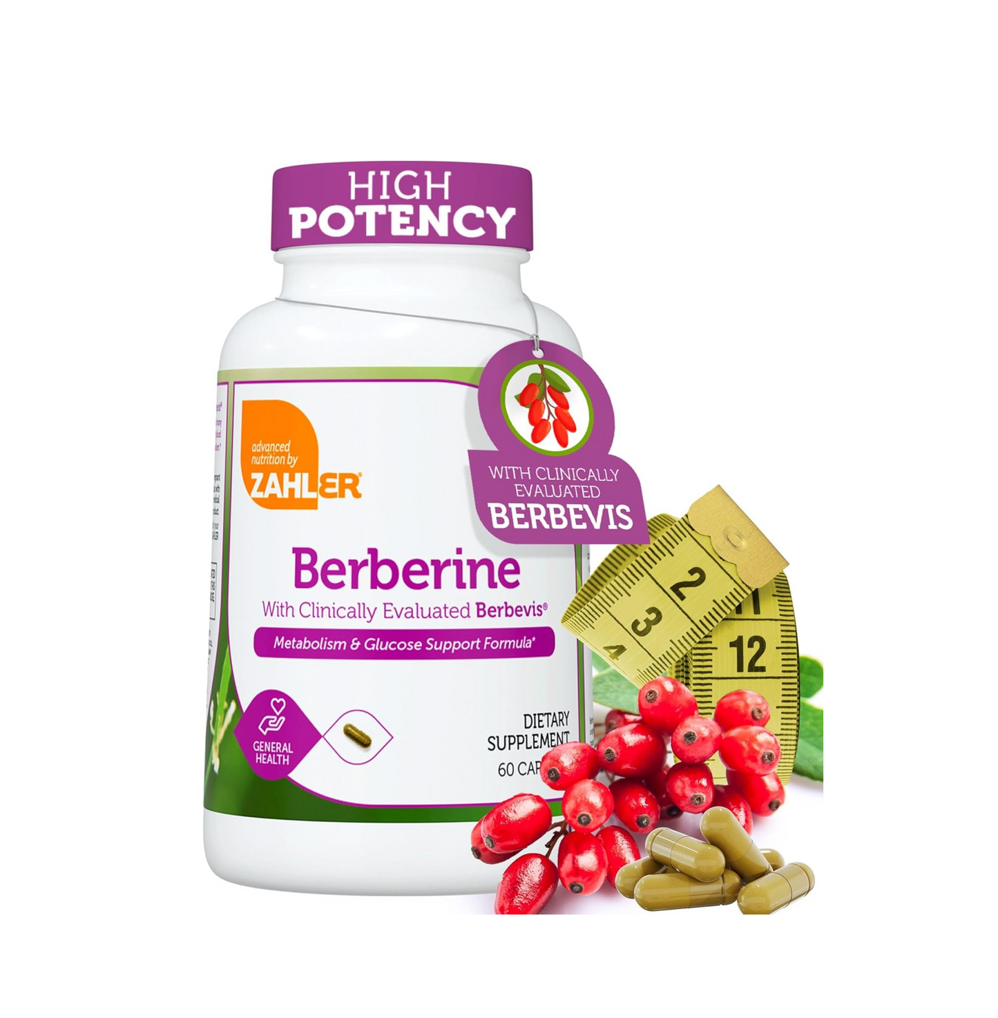 Zahler Berberine - Supports Healthy Metabolism for Busy Adults - Herbal Supplement for Heart Health Support - Easy-to-Swallow Capsules - Kosher, Non-GMO & Gluten-Free - 60 Capsules, 30 Servings