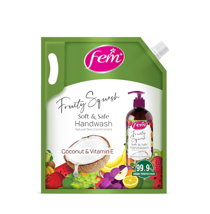 DABUR Fem Fruity Squash Soft & Safe Handwash - 1500Ml | Germ Protection | Enriched With Goodness Of Coconut Milk & Vitamin E | Long Lasting Fragrance