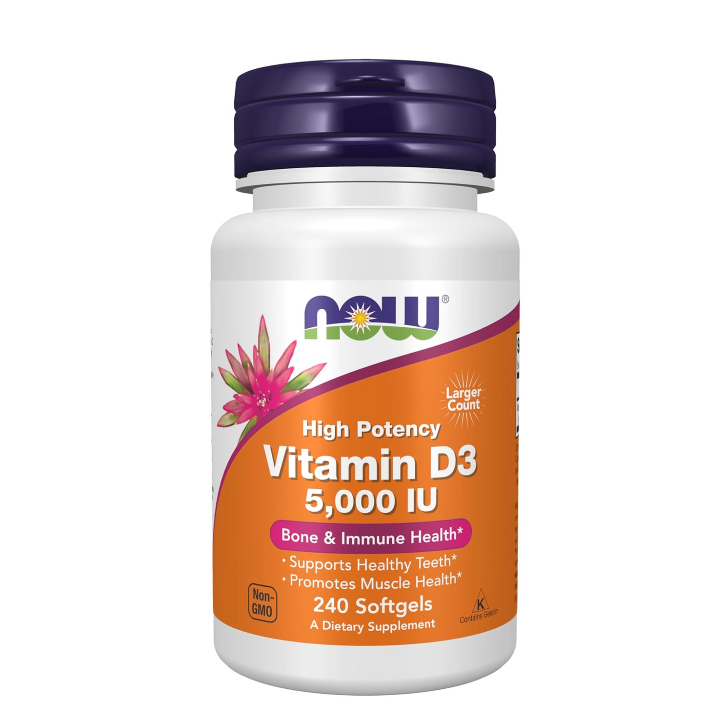 NOW Foods Supplements, Vitamin D-3 5,000 IU, High Potency, Structural Support*, 240 Softgels
