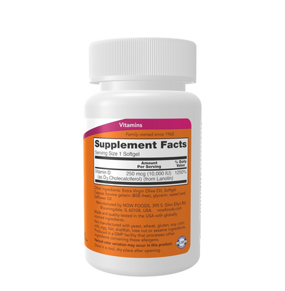 Now Foods Supplements, Vitamin D-3 10,000 IU, Highest Potency, Structural Support*, 30 Softgels