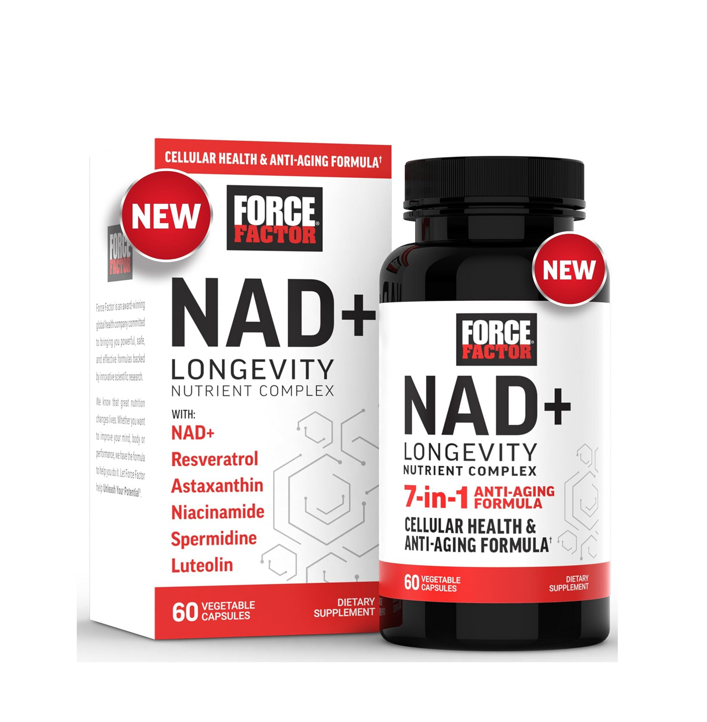Force Factor NAD+ (NMN or Nicotinamide Riboside Alternative) with Resveratrol, Astaxanthin, Spermidine & Luteolin Complex, NAD to Support Cellular Health & Healthy Aging, 60 Capsules