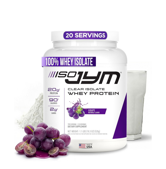 JYM Supplement Science Iso JYM Grape, 90 Calories, 100% Whey Protein Isolate, Zero Fat, Zero Sugars, Mixes Clear, for Women & Men, 20 Servings