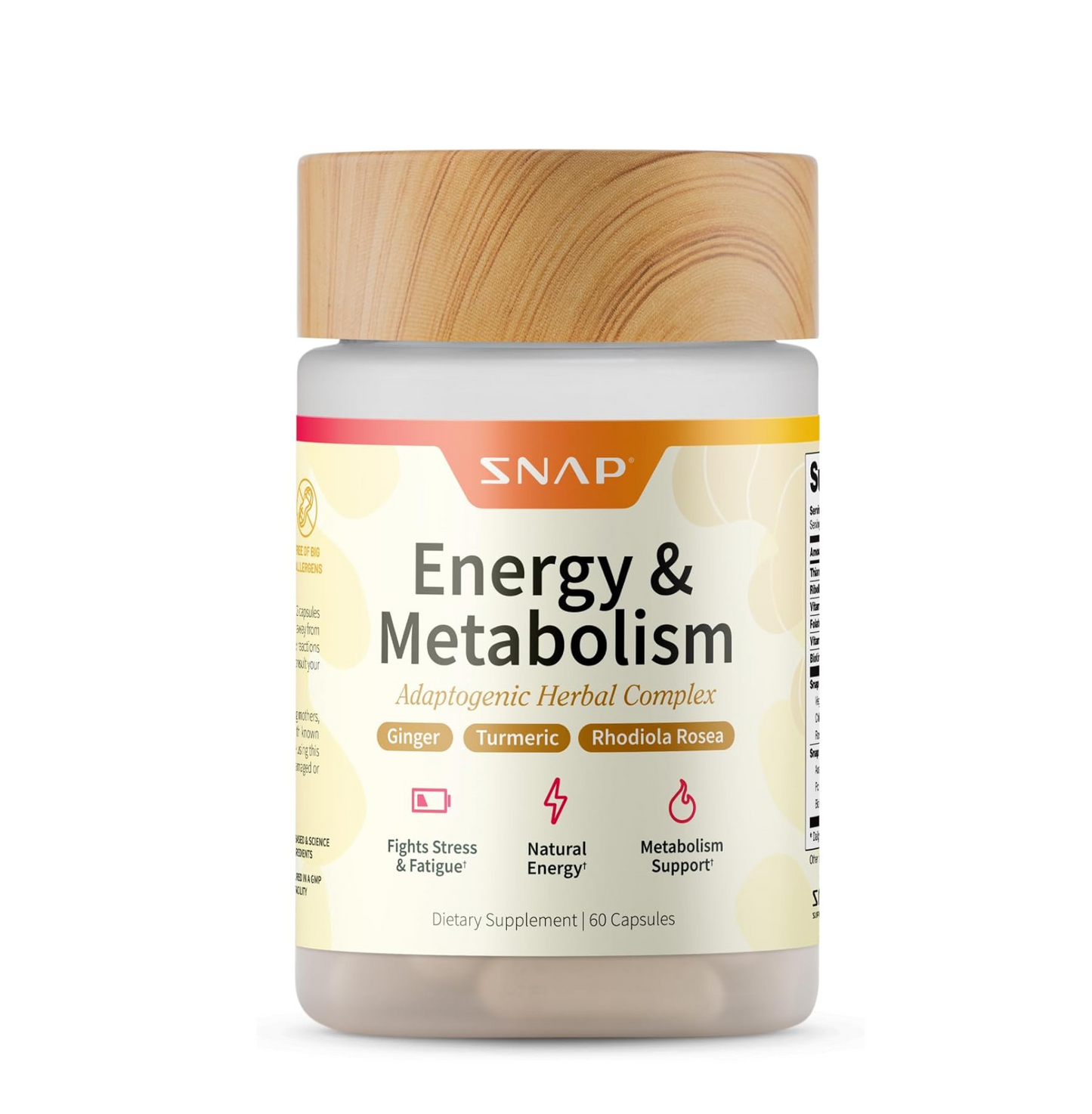 Snap Supplements Energy & Metabolism Herbal Complex for Fatigue, Stress Relief, Energy Booster & Better Mood, Energy Pills for Women & Men, 60 Capsules (30 Servings, 1 Month Supply)