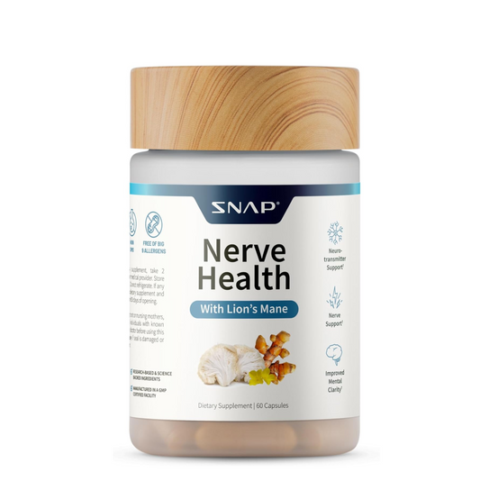 Snap Supplements Nerve Health Support with Lion's Mane, Organic Turmeric & Herbs – Neuropathy Supplement for Mental Clarity, Focus & Healthy Nerve Function* – 60 Capsules