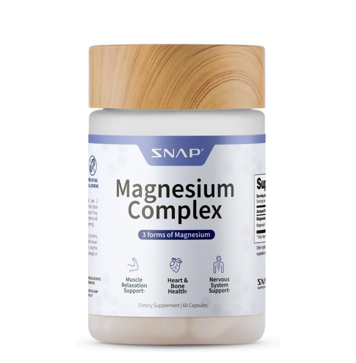 Snap Triple Magnesium Complex for Women & Men for Sleep & Muscle Support – 400mg, 3-in-1 Magnesium Supplement – Bisglycinate, Citrate & Oxide – Chelated for High-Absorption, 60 Vegetarian Capsules