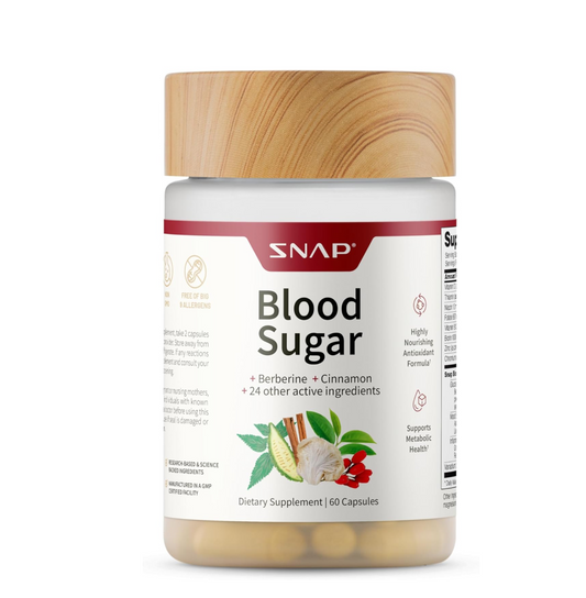 Snap Supplements Blood Sugar Blend with Berberine, CoQ10, Cinnamon, and Gymnema to Support Already Healthy Blood Sugar, Metabolic Health and Energy, Sugar Free, 60 Capsules (Packaging May Vary)
