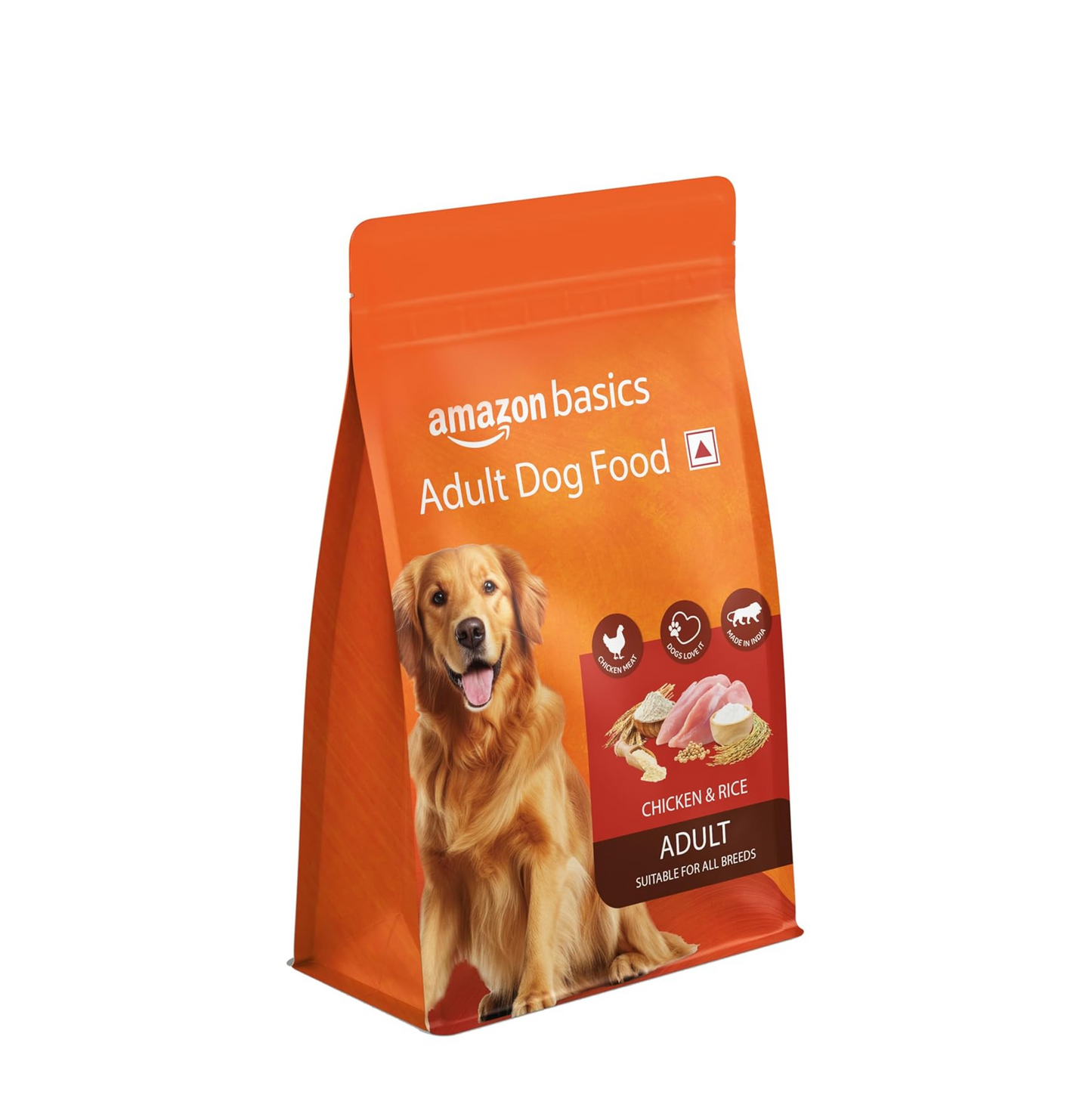 Amazon Basics Dry Dog Food | 1 Kg Trial Pack| Chicken & Rice | with Real Chicken Meat | Kibble for Adult Dogs | Packed with Protein | Suitable for All Breeds